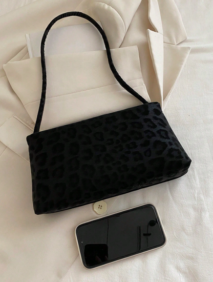 Leopard Print Underarm Bag - Black/Brown