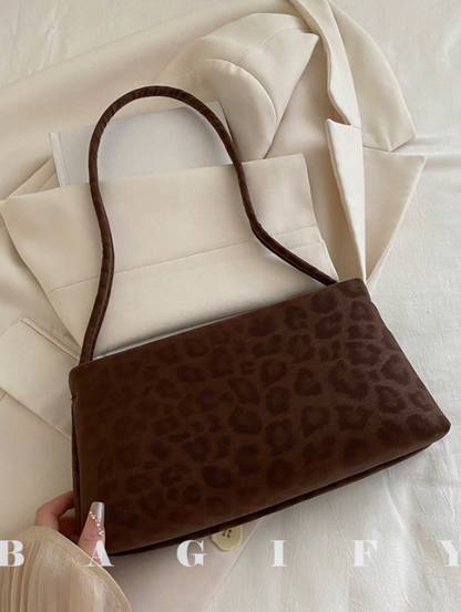 Leopard Print Underarm Bag - Black/Brown
