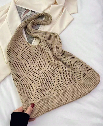 Knitted Shoulder Bag - Khaki/Baby Blue