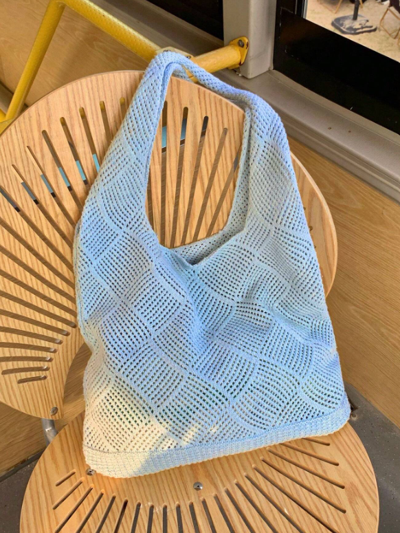 Knitted Shoulder Bag - Khaki/Baby Blue