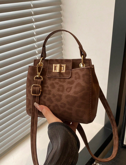 Lockable Pouch Handbag - Brown/Red/Black