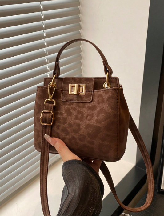 Lockable Pouch Handbag - Brown/Red/Black