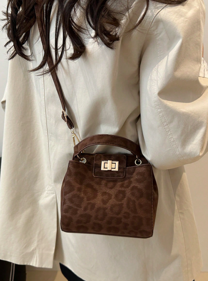 Lockable Pouch Handbag - Brown/Red/Black