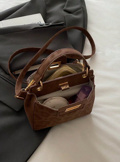 Lockable Pouch Handbag - Brown/Red/Black