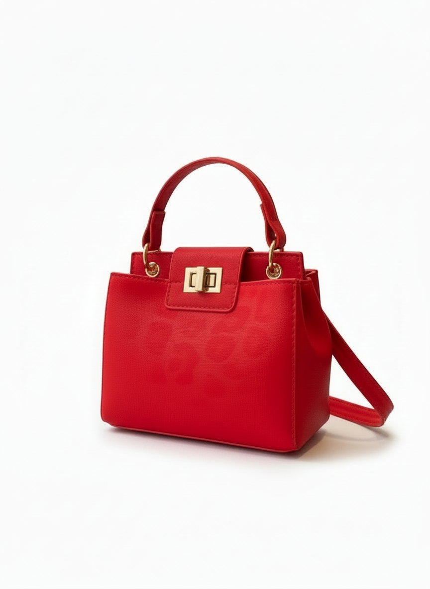 Lockable Pouch Handbag - Brown/Red/Black