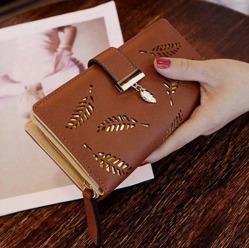 Leaf Design Clutch - Brown