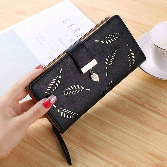 Leaf Design Clutch - Black