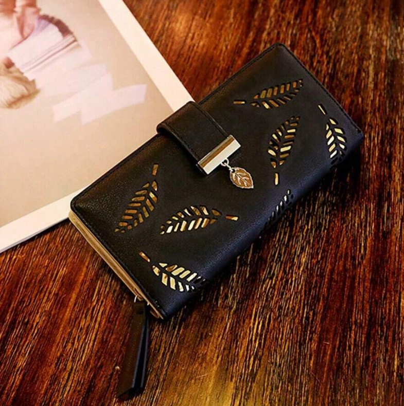 Leaf Design Clutch - Black