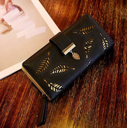 Leaf Design Clutch - Black