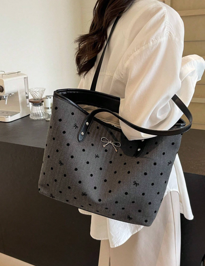 Sassy Patterned Tote with Bow Accent