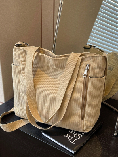 Large Capacity Corduroy Tote - Khaki