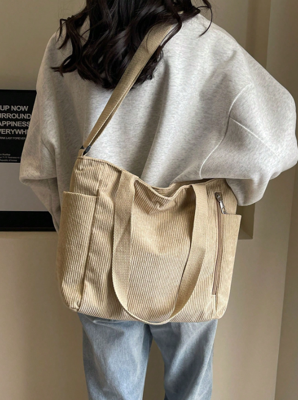 Large Capacity Corduroy Tote - Khaki