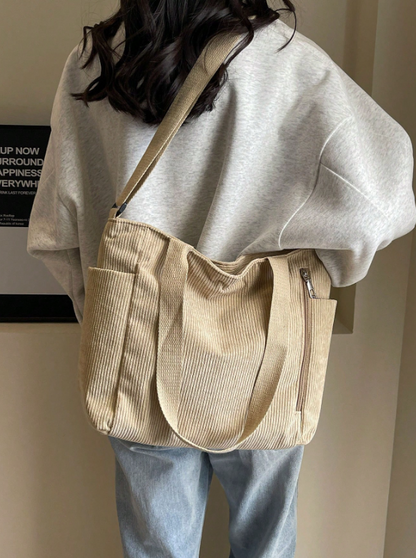 Large Capacity Corduroy Tote - Khaki
