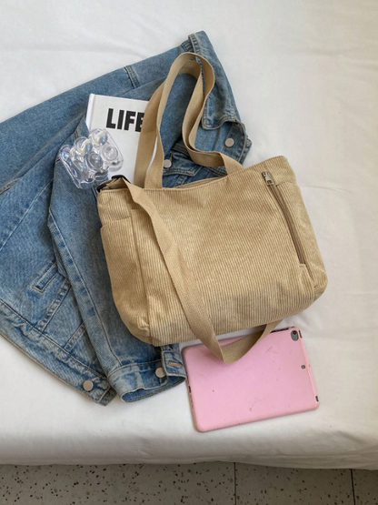 Large Capacity Corduroy Tote - Khaki