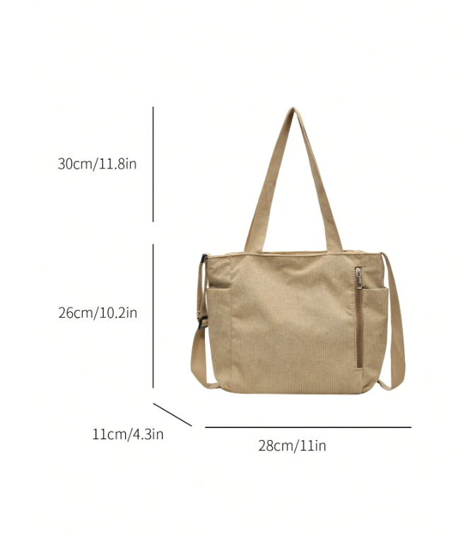Large Capacity Corduroy Tote - Khaki
