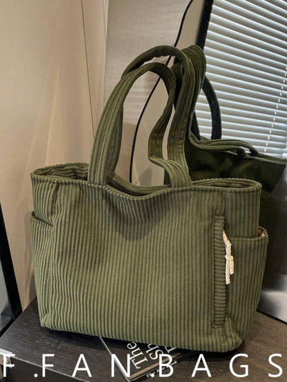 Large Corduroy Tote - Green