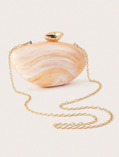 Exquisite Seashell Pearl Clutch/Crossbody - Brown/Seashell