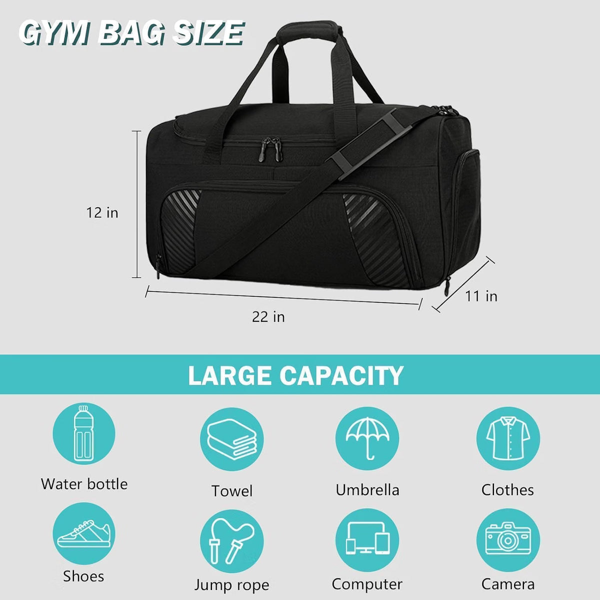 50L Black Durable Large Duffle Bag