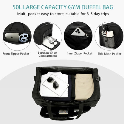 50L Black Durable Large Duffle Bag