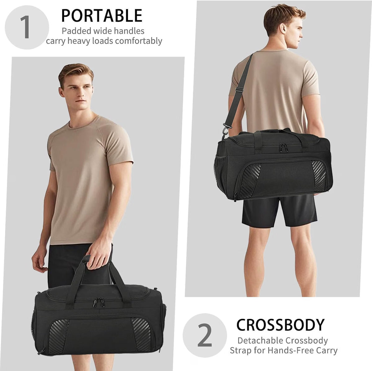 50L Black Durable Large Duffle Bag