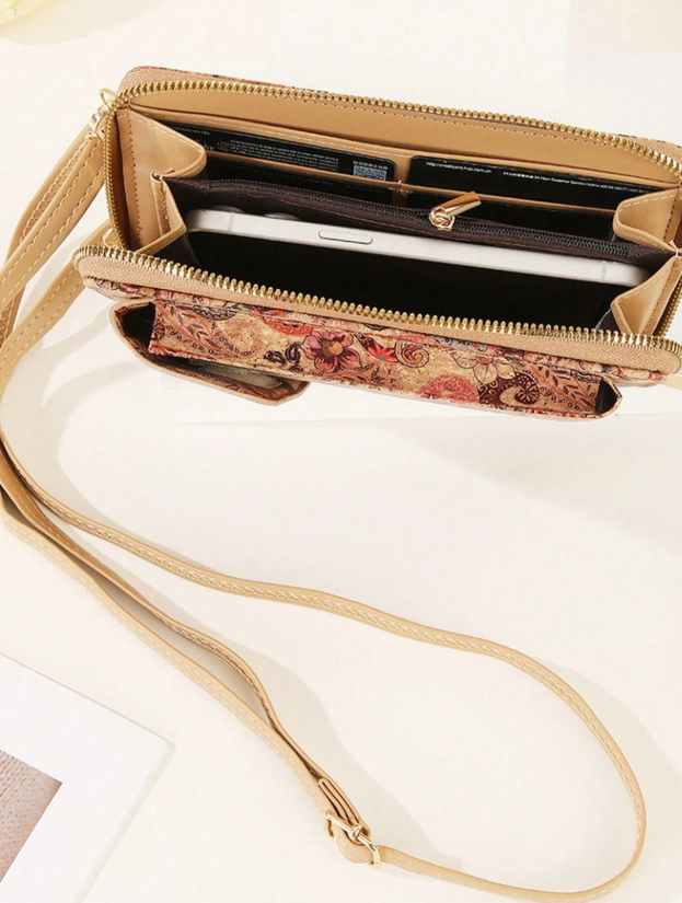 Vintage Multifunction Crossbody - Floral/Cashew Flower