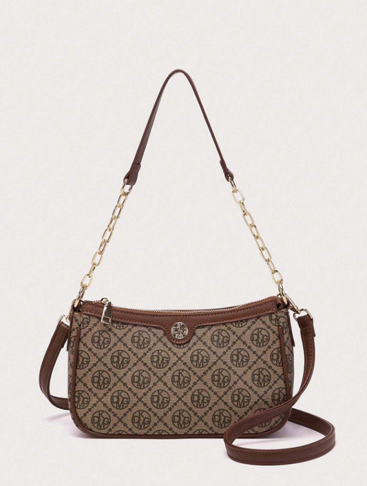 Letter Print Chain Strap Underarm/Crossbody