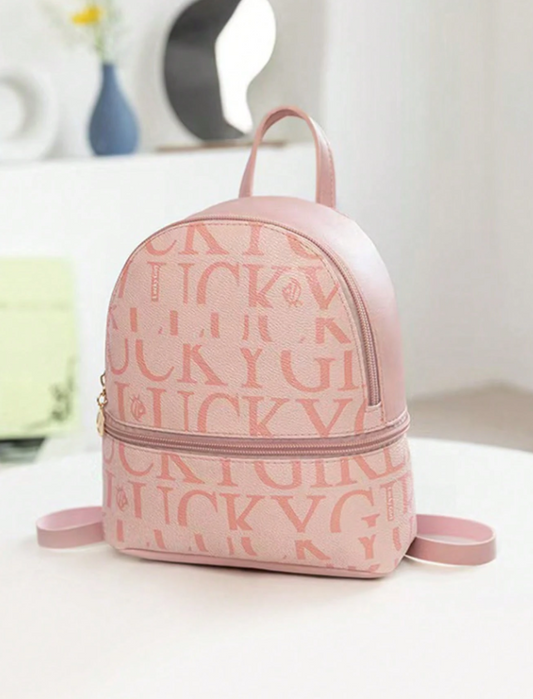 Letter Print Kids Backpack - Brown/Pink