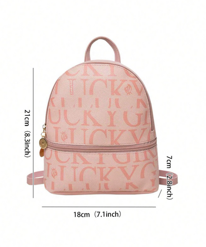 Letter Print Kids Backpack - Brown/Pink