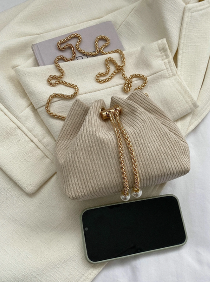 Chain & Faux Pearl Decor Bucket Crossbody