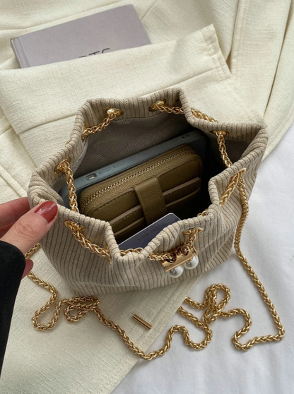Chain & Faux Pearl Decor Bucket Crossbody