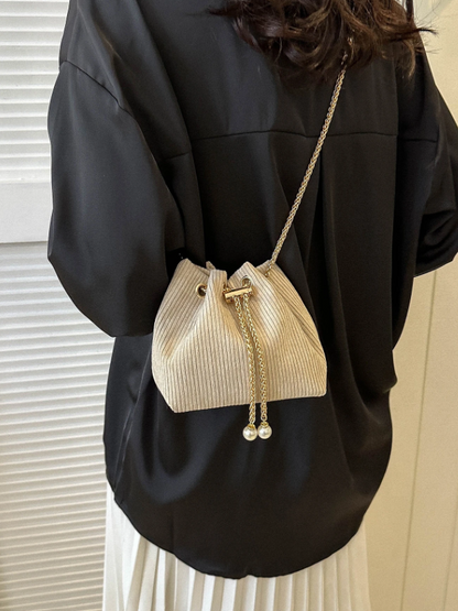 Chain & Faux Pearl Decor Bucket Crossbody