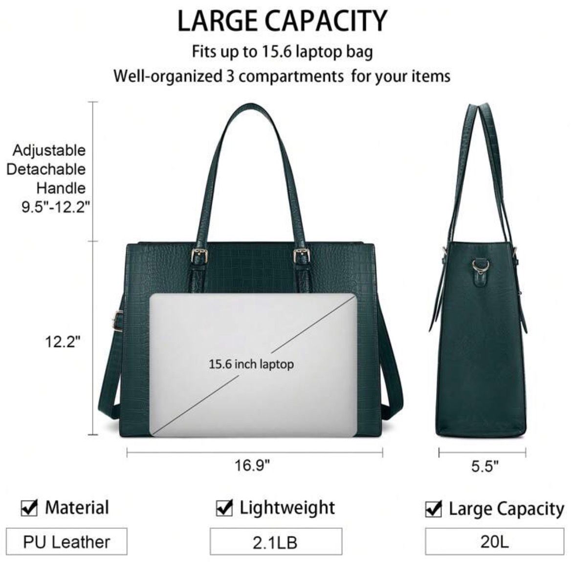 Large Elegant Laptop/Work Bag - Green/Black Animal