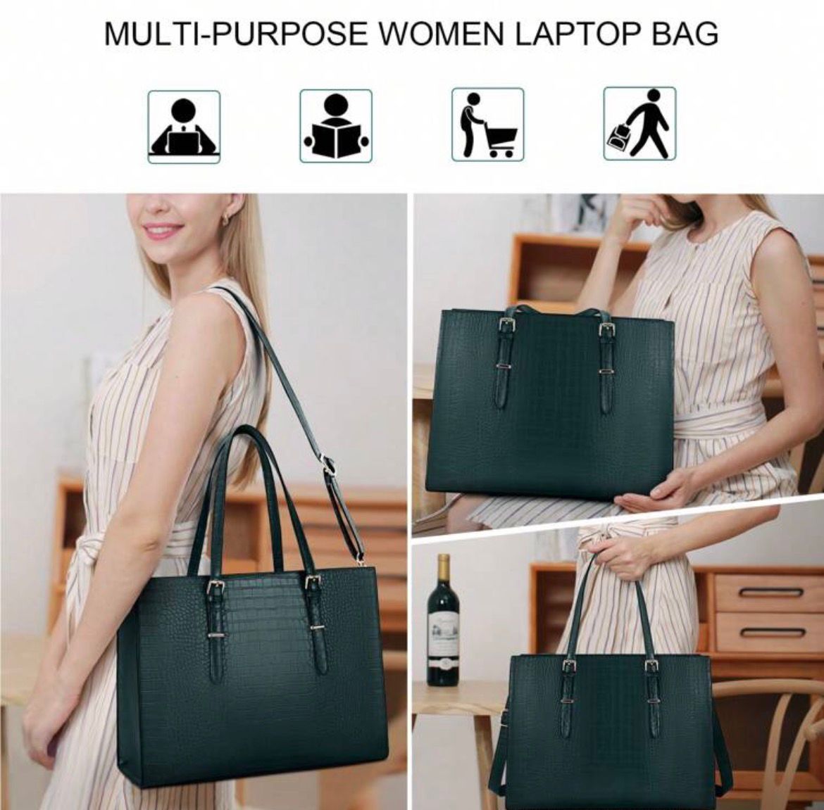 Large Elegant Laptop/Work Bag - Green/Black Animal