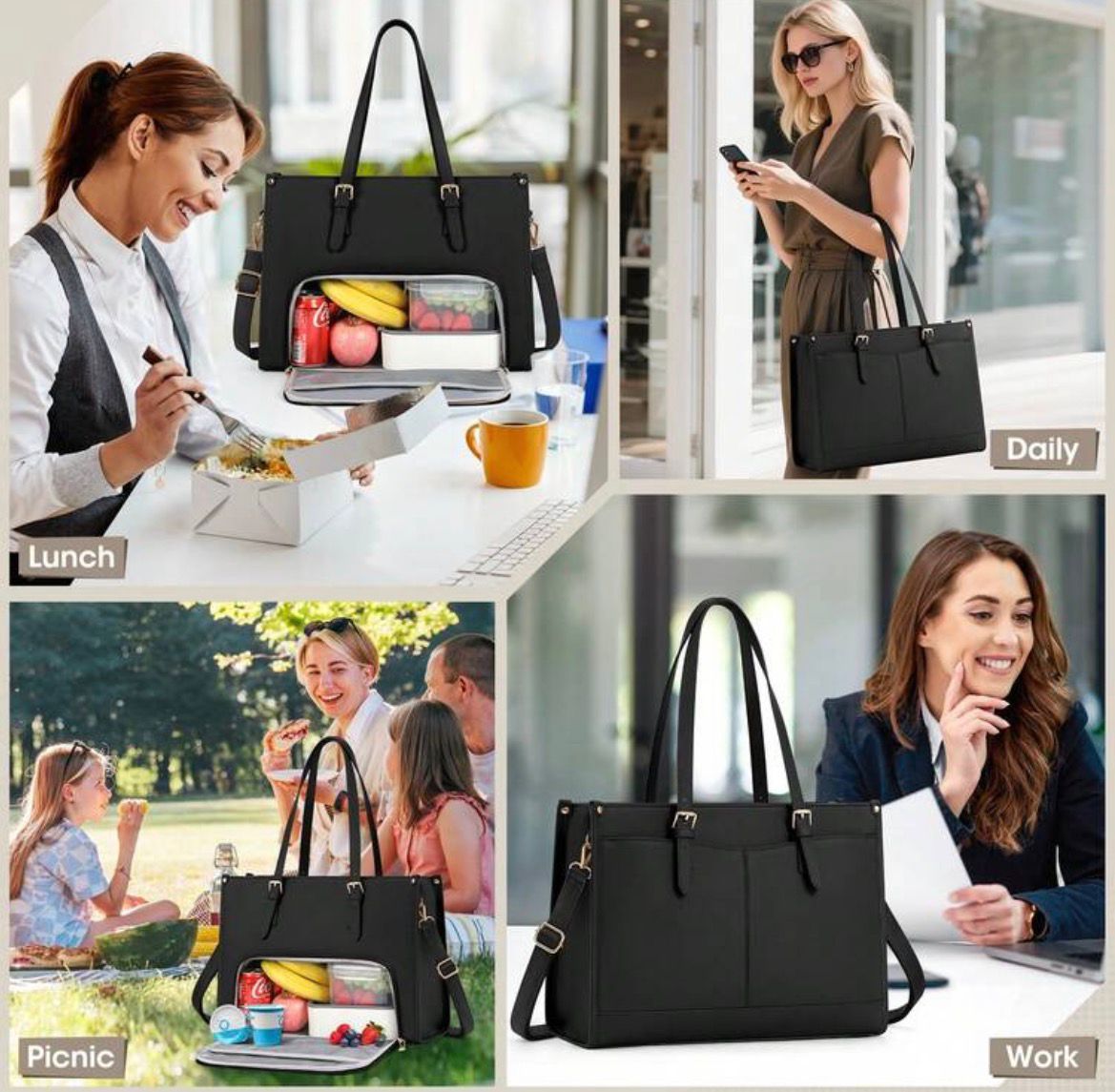 Large Shoulder Bag with Lunch Compartment