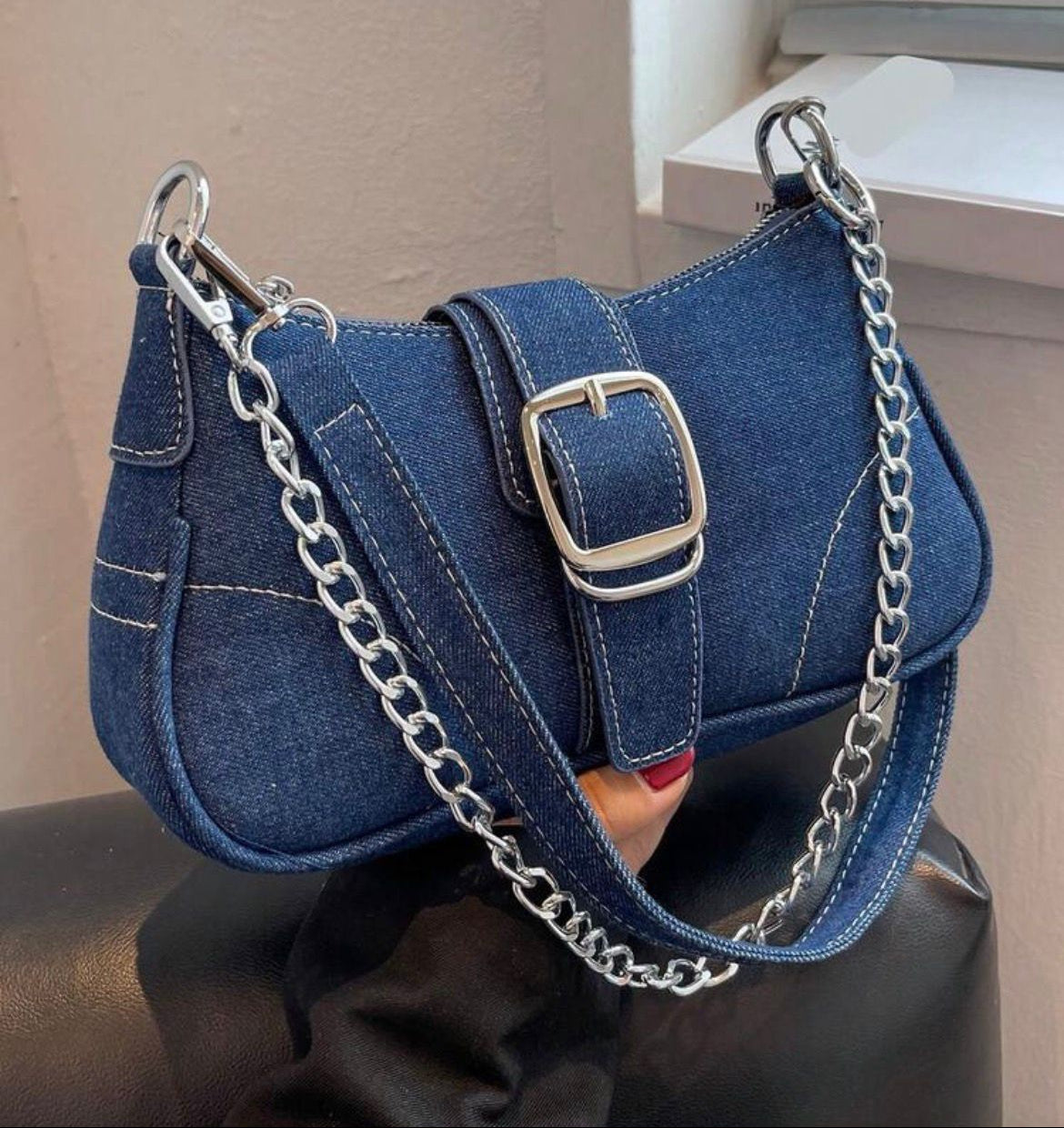 Dark Denim Buckle Bag
