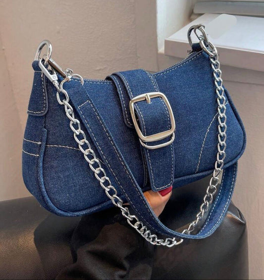 Dark Denim Buckle Bag