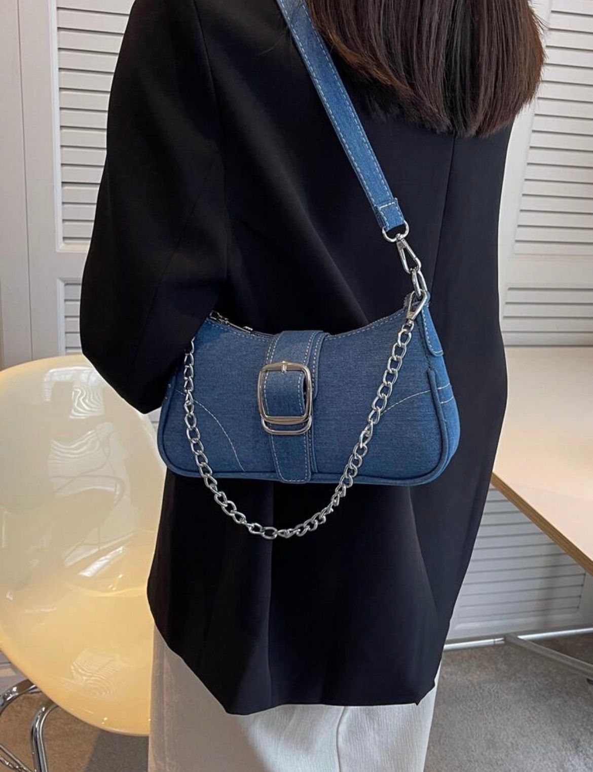 Dark Denim Buckle Bag