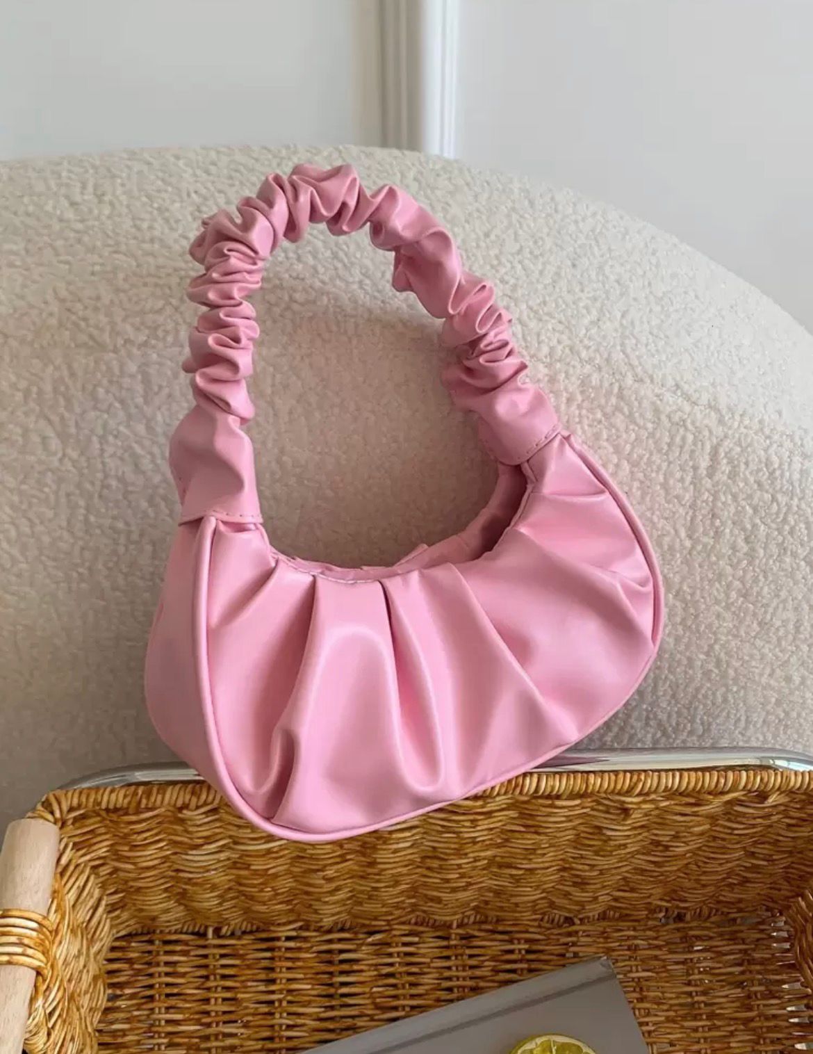 Scrunched Crescent Bag - Pink