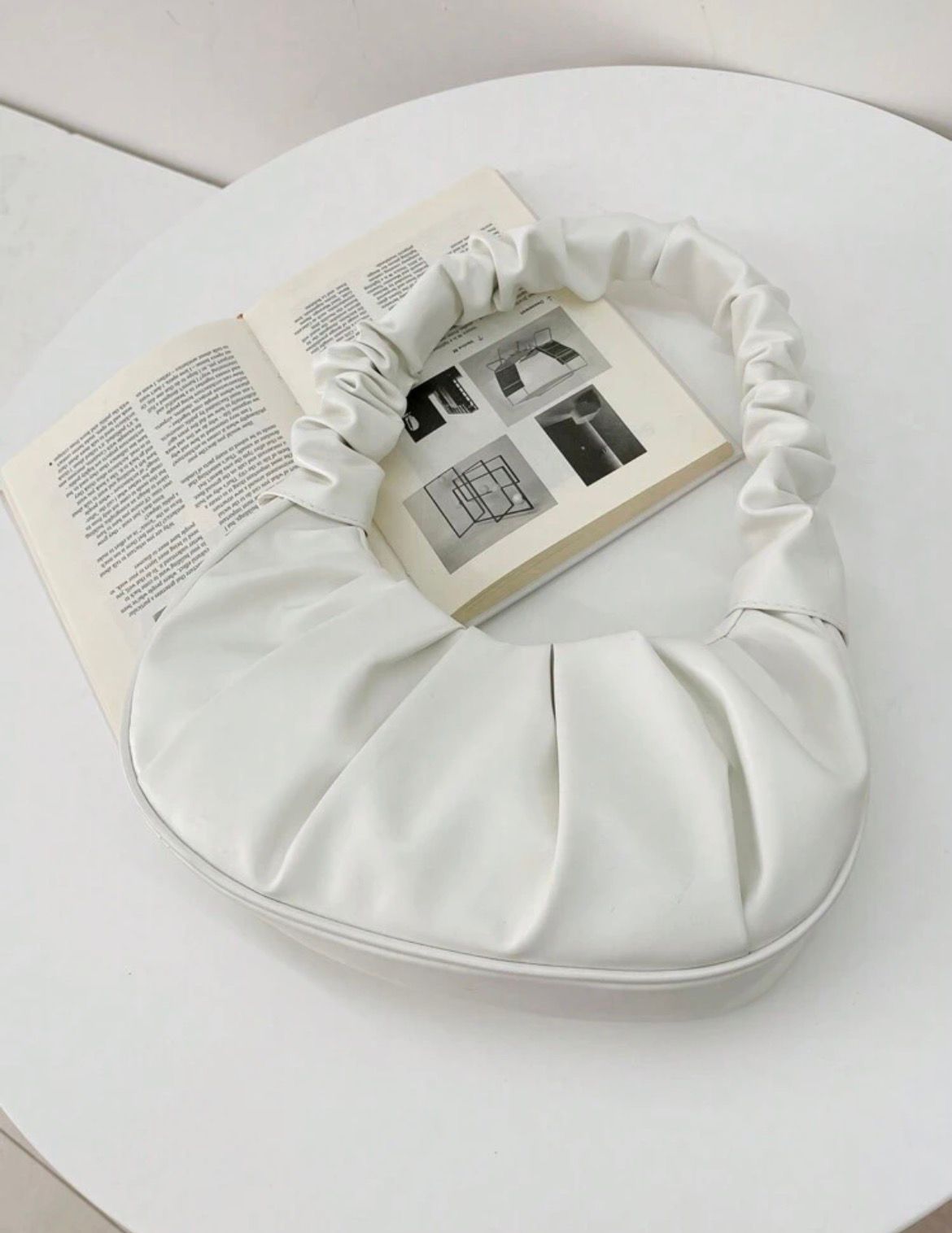 Scrunched Crescent Bag - White