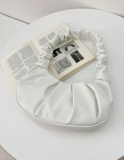 Scrunched Crescent Bag - White