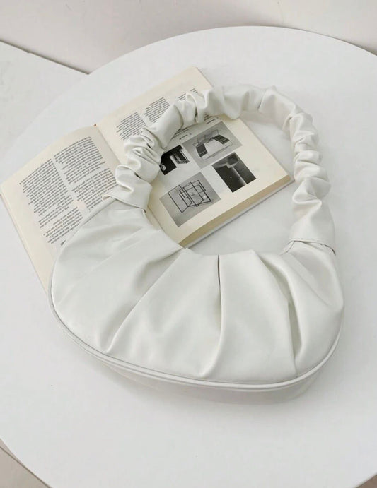 Scrunched Crescent Bag - White