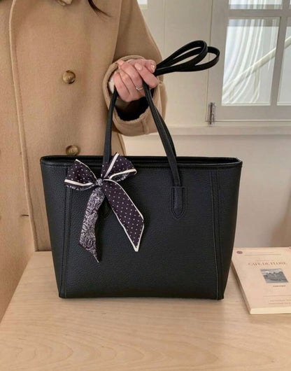Vintage Tote with Scarf Tie - Black/Coffee Brown