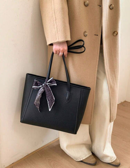 Vintage Tote with Scarf Tie - Black/Coffee Brown
