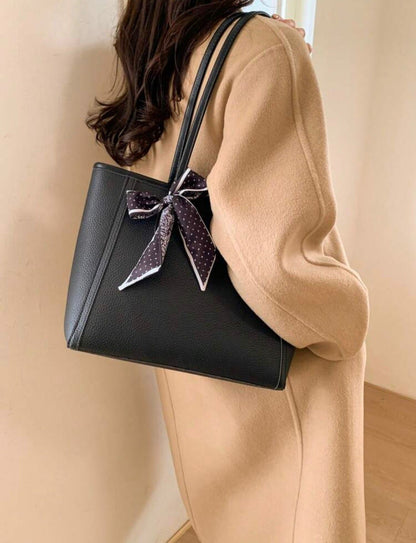 Vintage Tote with Scarf Tie - Black/Coffee Brown