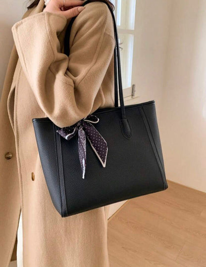 Vintage Tote with Scarf Tie - Black/Coffee Brown