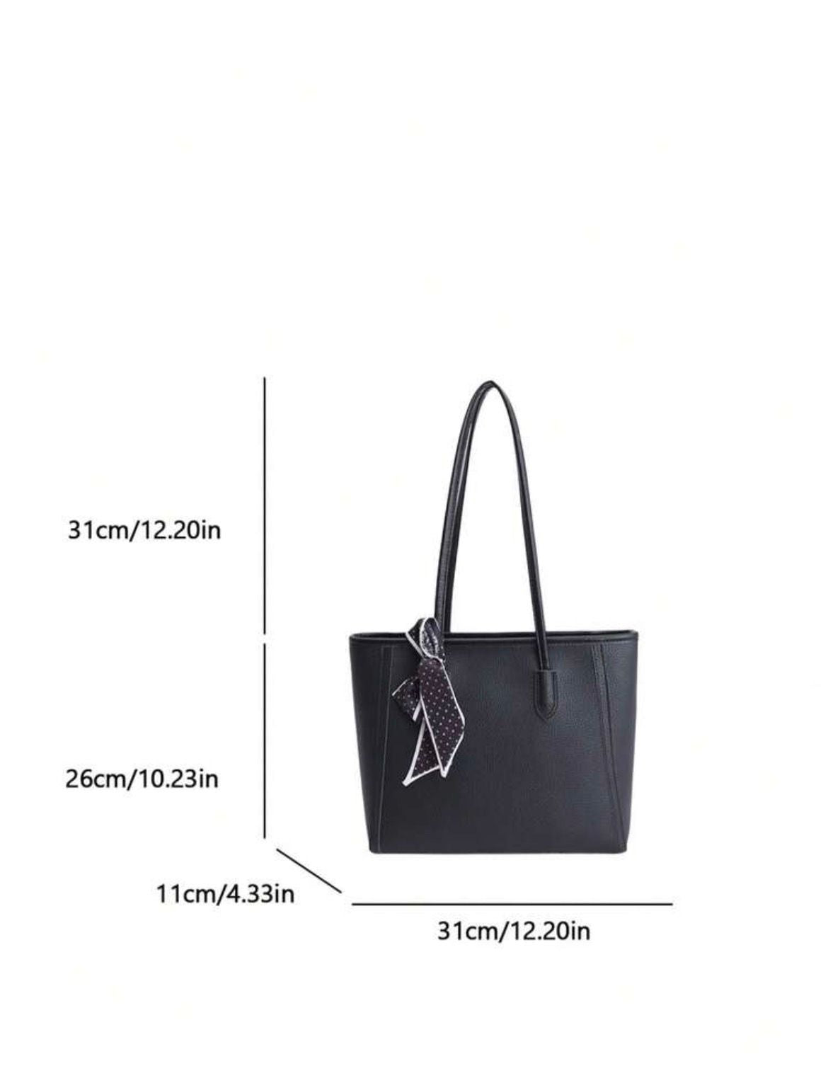 Vintage Tote with Scarf Tie - Black/Coffee Brown